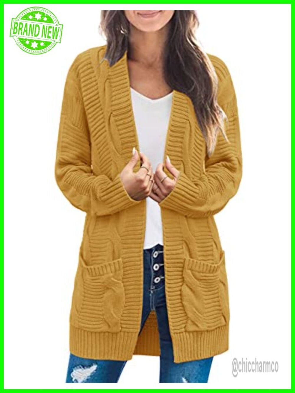 Cable Knit Open Front Cardigan Sweater Chunky Boyfriend Loose Fit
